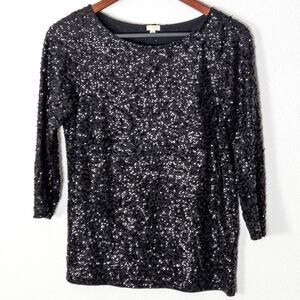J.Crew Sequin Party Top XS Black Sparkle Metallic Preppy Holiday